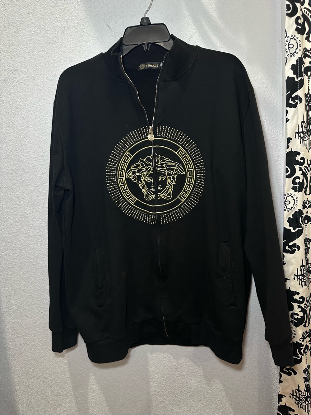 Versace Black Zip-Up Sweater with Gold Medusa Emblem